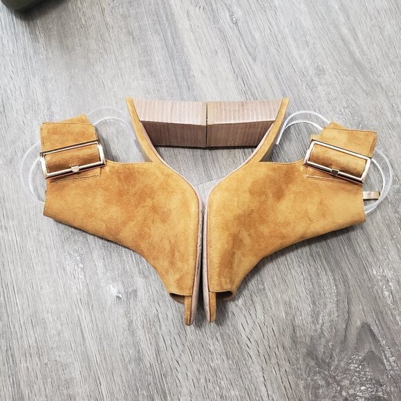 Vaneli Bisa Cuoio Gold Suede Open Toe Bootie 37.5 - Picture 4 of 8